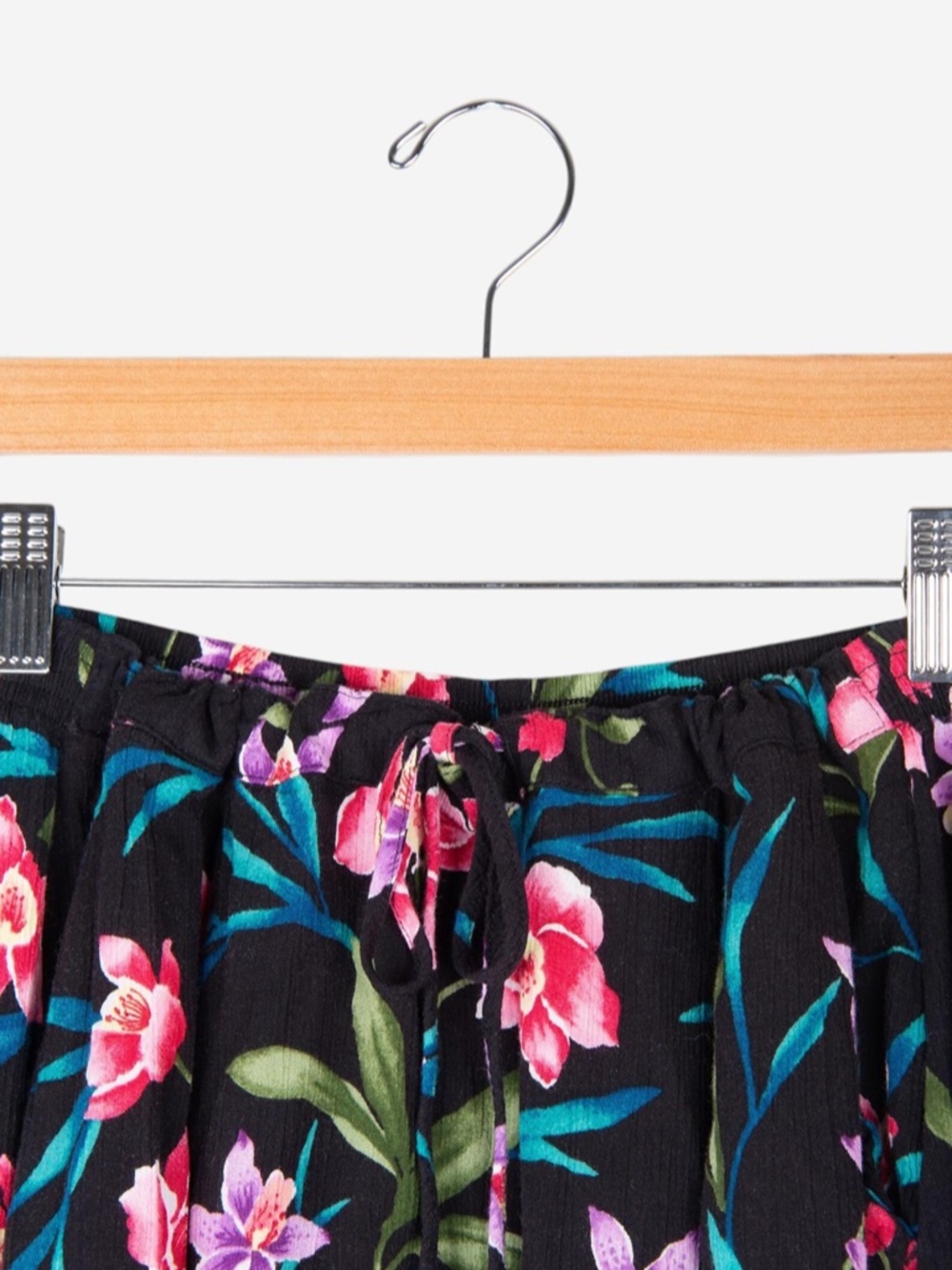 vintage 90s black tropical floral rayon gauze broomstick maxi skirt - Picture 2 of 4
